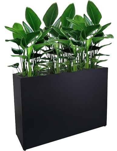 Metal Tall Long Planter Box Large Rectangular Planter Flower Pot with Drainage Holes for Indoor Outdoor Deck Porch Garden Home Patio Front Door (Black, M)