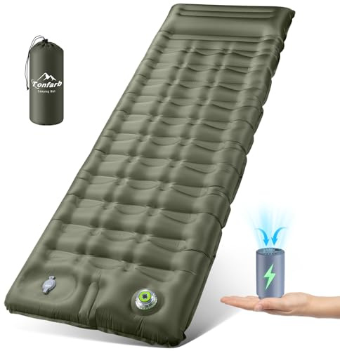 Elektrisch Isomatte Camping Selbstaufblasend, 12CM Verdicktes Aufblasbare Matratze mit Kissen, Kleines Packmaß Wasserdicht Luftmatratze Outdoor, Anti-Ripstop Schlafmatte für Wandern und Strand