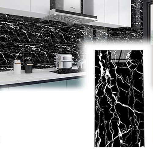 Dalle de Plafond Carrelage Mural Autocollant Pour Cuisine, Grand Carrelage De Salle Bain Imperméable/ Carrelage Décoratif Rectangulaire Pour Plafond Suspendu, Dosseret Autocollant(Black,80 pack)
