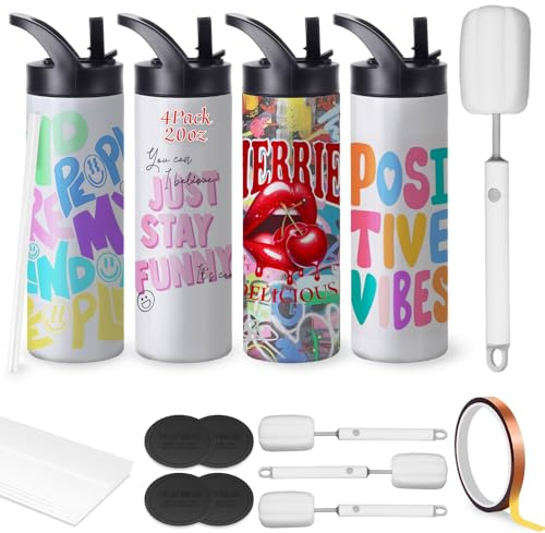 Ensemble de tasse de sublimation de 20 oz pour machine de presse à chaleur de tasse, Cafultgo 4-Pack avec couvercle et paille, double paroi isolée, idéale pour les voyages et l'extérieur (4)