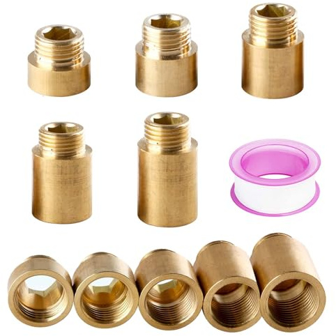 5 Piezas Prolongación de Grifo Racor de Latón, FORMVERSITY Manguitos Roscados Extensión Del Grifo 1/2x10mm/15mm/20mm/25mm/30mm, Hex Nipple Fitting De 1/2 Pulgadas