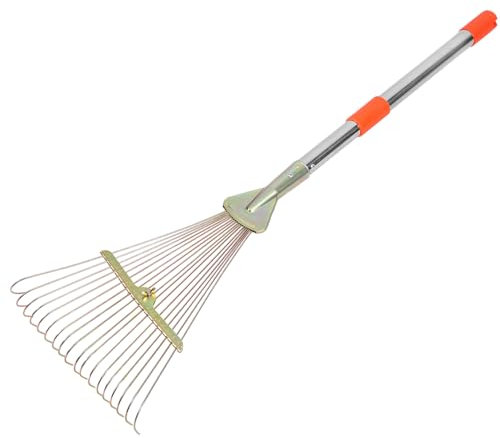 CIYODO Rastrillo Jardín Extensible Dientes Acero Inoxidable Mango Retráctil Herramienta para Césped y Arbustos Uso Jardinería Exterior