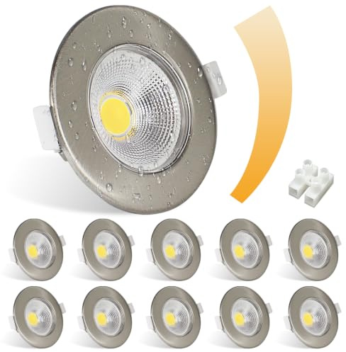 Allesgute 10X LED Downlights Ceiling Dimmable 7W COB Ultra Slim Recessed Ceiling Lights Cool White Round Brushed Chrome LED Spot Lights for Bedroom Living Room, Cutout Ø65-88mm