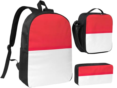 YQxwJL Juego de 3 mochilas con estampado de bandera de Indonesia con lonchera y estuche para lápices, para viajes, trabajo, camping, unisex