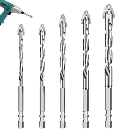 5PCS 4-flute serrated eccentric design tungsten carbide drill bits for brick walls, concrete drill bit sets masonry, multi-material, hex shank, tile, wood, metal, glass, ceramic, quick change(6-12mm)