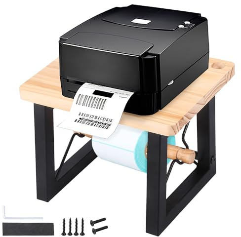 NZWBSHSSP Label Holder for Rolls and Fan-fold Labels, Wooden Thermal Label Printer Stand Desktop Shipping Labels Sticker Roll Holder Thermal Printer Accessory for Home Office Small Business
