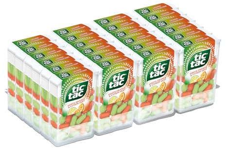 TicTac Duo Goûts Orange et Citron Vert - Bonbons sucrés aux fruits - Format de Poche - 24 boites x 18g