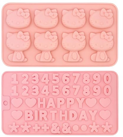 2 Stück Silikonform Schokoladenform für Süßigkeiten – Kätzchen- und Buchstaben/Zahlenformen für Schokolade, Pralinen, Kekse, Mini Muffins, Gelee und Dekorationen