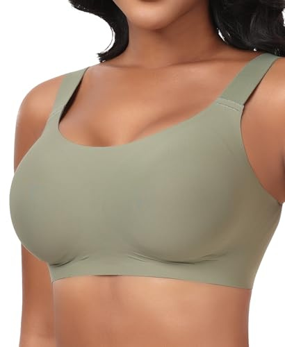 Ganado Jelly Bras for Women Seamless Wireless Bra Gel Non Wired Padded Support Push Up Bra T Shirt Full Coverage Bras Green, L