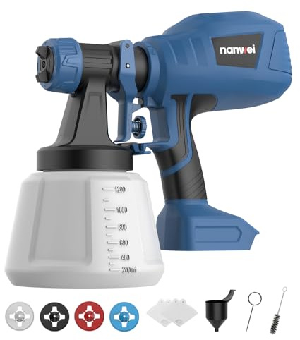 NANWEI Akku-Farbspritzgerät, kompatibel mit Makita 18-V-Akku, farbsprühsystem mit 1200-ml-Behälter, Zaun-Farbspritzgerät mit 4 Düsen und 3 Sprühmustern (Ohne Batterie)