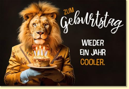 Gutsch Verlag Geburtstagskarte lustig Löwe im Anzug mit Torte und Kerzen originelle Doppelkarte zum Geburtstag witzige Grußkarte für Männer und Frauen - mit Umschlag