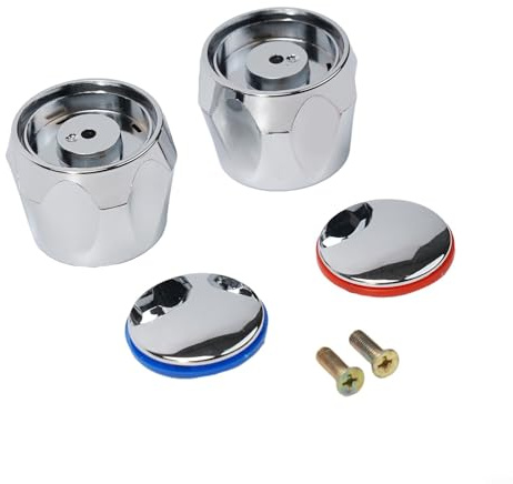 Oniissy 2Pcs Hot And Cold Tap Top Cover Handle Sets, Compatible With 9Mm Diameter 20 Tooth Valve Core Easy Installation With Screws For Bathtub Basin Faucet