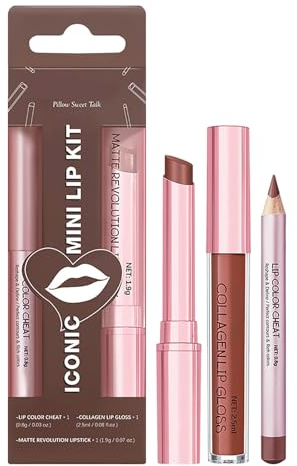 Set di 3 labbra: rossetto liquido opaco, balsamo per labbra e labbra, balsamo per labbra idratante, colorato, rosa, lucidalabbra al collagene per labbra secche (marrone)