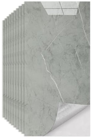 50PCS Marble Tile Stickers Thicken Self Adhesive Wall Tiles Waterproof Backsplash, Peel and Stick, Vinyl Marble Tiles for Bathroom, Kitchen Splashback, and Living Room，Grey, 60x30cm