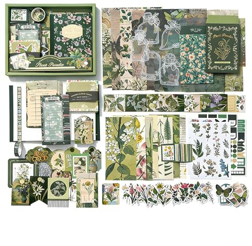 FEIHS 1 Sets Scrapbook Zubehör Set,für Liebhaber von Schreibwaren | Papier+PVC,große Auswahl,Retro-Motive,für Bullet-Journal-Collagen, selbstgemachte Grußkarten und vielfältige Bastelprojekte