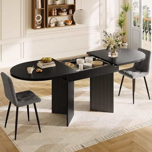 SACOOL Esstisch Teleskoptisch (120-160×80cm), Tisch, Küchentisch, Ausziehtisch, mit Hilfe innenliegender Einlegeplatten auf 120-160cm ausziehbar, für Küche und Wohnzimmer, Schwarz