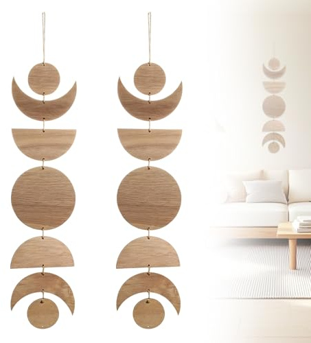 YMTWSRY 2 Stück Rustikale Boho Deko Schlafzimmer, 31 Zoll Sonne Mond Design Wanddeko Holz Kreativer Fensterdeko Hängend Modern für Wohnzimmer Fenster Balkon