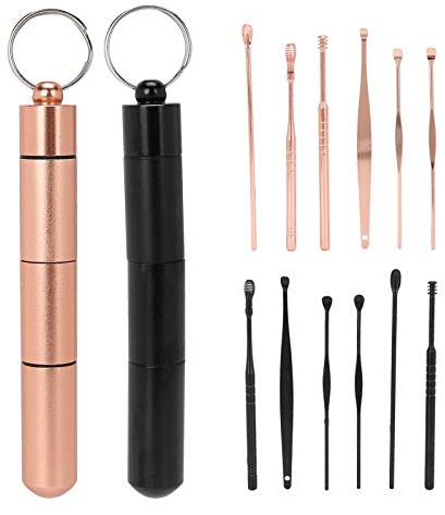 Öronvaxborttagningsset i rostfritt stål Återanvändbart öronplockningsverktyg Smärtfritt öronrengöringssats för vuxna Rose Gold Black 2 set