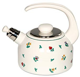 Riess, 0543-049, flöjtpanna Plus, country – GMUNDNER STREUBlommor, diameter 18 cm, höjd 21,7 cm, innehåll 2 liter, emalj, vit med ströblommor, induktion
