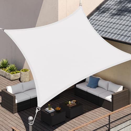 SONGMICS Voile d'Ombrage 3 x 4 m, Hydrofuge Colonne d’Eau de 665 mm, Polyester Anti-déchirure, Protection UV 93%, Terrasse, Jardin, Balcon, Rectangulaire, Cordes de 2 m, Blanc GSH34IVV1