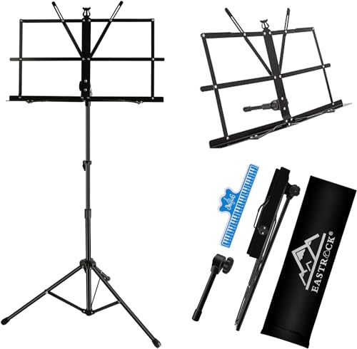 EASTROCK Atril Musica para Partitura Plegable con Bolsa de Transporte, con Musica Metalico Soporte de Ajustables,Professional y Ligero,Negro