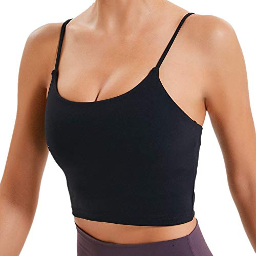 Lemedy Sport-BH, für Damen, gepolstert, Fitness, Workout, Laufshirt, Yoga, Tanktop - Schwarz - Medium