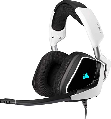 Corsair VOID ELITE USB Cuffie Gaming con Microfono Omnidirezionale Ottimizzato, Audio 7.1, Personalizzabili Illuminazione, Microfibra Tessuto Padiglioni, Bianco