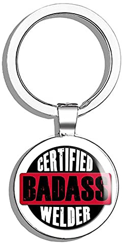 PRS Vinyl Round Certified Badass Welder (Torch Weld Humor) Double Sided Stainless Steel Keychain Key Ring Chain Holder Car/Key Finder