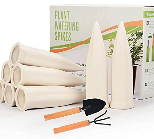 Slow Seep White Terracotta Vacation Plant Waterer 8 Pack Self Watering Stakes for Outdoor and Home Plants