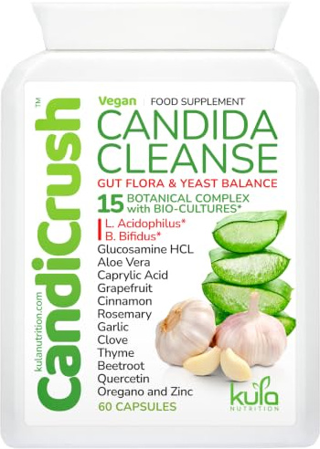 CandiCrush - Candida Cleanse Complex - Herbal Thrush Tablets - Natural Candida Treatment for Women and Men with Probiotic Live Friendly Bacteria for Yeast Infection - 60 Vegan Capsules