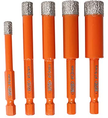 BGTEC Diamantbohrer- Granitbohrer 6/8/10/12/14mm mit Schnellwechsel-Sechskantschaft für Granit, Marmor, Porzellan, Keramik,5Stück