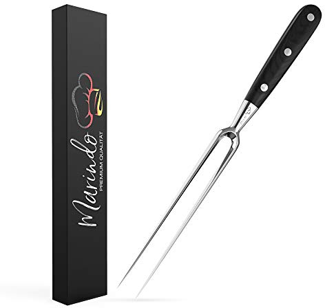 Marindo Profi Fleischgabel Edelstahl 31,5cm | Fleischgabel mit Holzgriff & 17cm Klingenlänge | Grillgabel, Bratengabel, Tranchiergabel aus rostfreiem Edelstahl groß