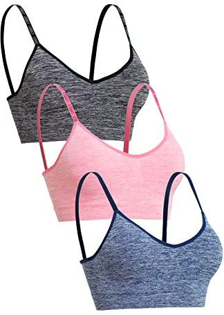 Channo Reggiseno Sportivo Comodo e, Senza Ferretto e Senza Cuciture, con Imbottitura Rimovibile - Confezione da 3, Multicolore C, S/M
