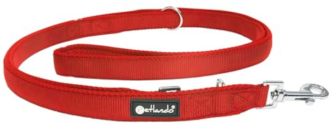Petlando Hundeleine 3m Mesh weich gepolstert, Rot, 300x2,5cm | Für mittelgroße Hunde, 3-fach verstellbar, pflegeleicht, schnelltrocknend, Karabiner, Führleine, Freihandleine, Umhängeleine