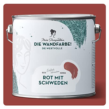 MissPompadour edelmatte Wandfarbe Rot mit Schweden 2,5L - sehr hohe Deckkraft - geruchsneutrale, spritzfreie Farbe - atmungsaktive, wasserbasierte Innenfarbe/Deckenfarbe - Die Wertvolle