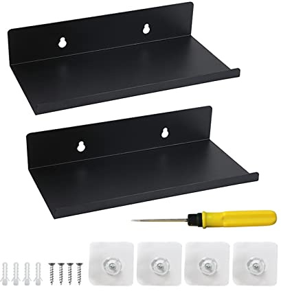 EULAPGOE Wandregal Metall Schwarz, 2 Stück Metallregal Hängend,Bad Regal Wand Schweberegale Schwimmende Stahlregale für Küche Wohnzimmer Schlafzimmer Büro (20cm)