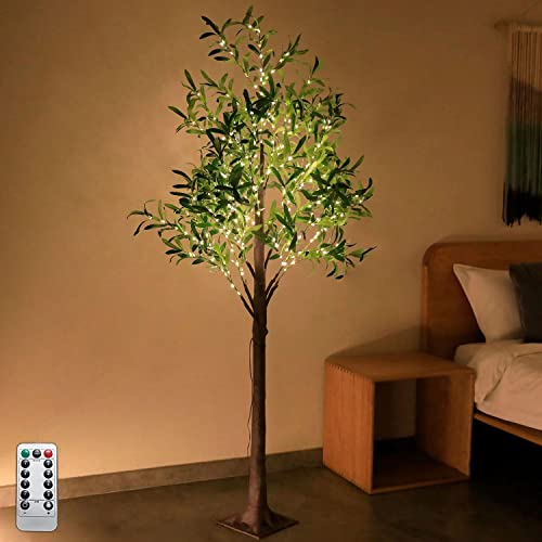 LED Illuminated Olive Tree 180cm 300 LED Warm White,USB LED Light Tree with Leaves and Remote Control,8 Light Modes,LED Artificial Green Plant with Lights for Christmas Wedding Holiday Party