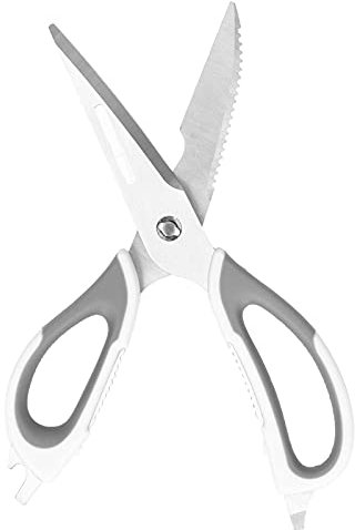 Forbici multifunzionali, Forbici da Cucina raschiare Squame di Pesce Resistenti con Sei funzioni per Tagliare Verdure Frutta tagliatelle, Pizza per Chef(Grigio)