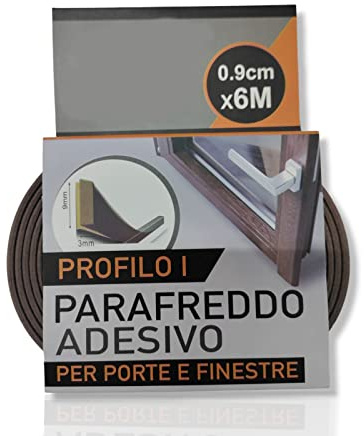 Profilo adesivo paraspifferi parafreddo per porte e finestre 0.9 cm x 6 metri isolamento termico (Profilo I, Marrone)