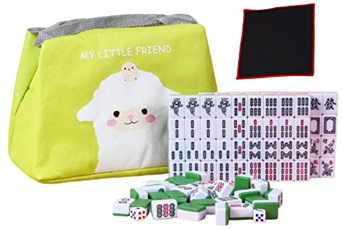 F Fityle Mini Mahjong Set Farbig, Chinesisches Mini Majiang Tragbar, Traditionelles Mahjong-Spiel, Klassische Chinese Riichi Mahjong Set Gehirnaktivitäten mit Bag für Familie Unterhaltung, GRÜN