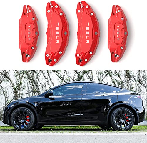 HEYCE Bremssattelabdeckung passend für Tesla Model Y 2019 2020 2021 2022 Radgröße 19 Zoll 20 Zoll roter Bremssattelschutz Verbessertes Modellzubehör,19 inch