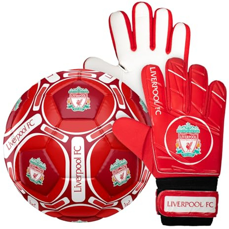 Liverpool FC Junior Size 4 Football & Goalkeeper Goalie Gloves Set Official
