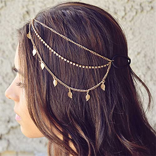 Wendalern Kristall Braut Kopf Kette Boho Blattgold Hochzeit Stirnband Geschichtet Kristall Kette Kopfbedeckungen Vintage Mehrschichtige Quaste Stirnband Zigeuner Kostüm Haarschmuck Für Frauen Mädchen