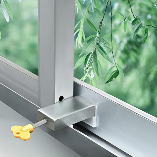 Lot de 2 serrures de sécurité de cadre de porte en alliage d'aluminium pour fenêtres coulissantes, avec clé et limiteur de sécurité pour enfants