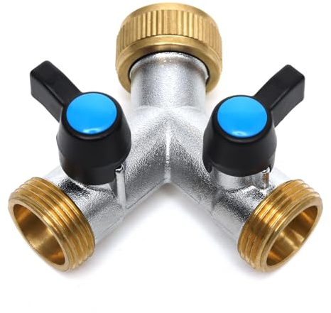 OPERMAXER 2 Wege Y-Verteiler aus Messing mit separaten Absperrhähnen, 3/4 Zoll Wasseranschluss Verteiler, für zwei Zulaufschläuche oder Anschluss von 2 Geräten, für den Einsatz in Haus & Garten