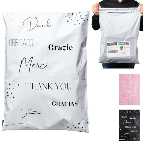 EMBALLAX - 20 Versandtaschen MIT TASCHE FÜR VERSANDETIKETT - XXL 60x45cm - WIDERSTANDSFÄHIG/WASSERDICHT - Versandtüten für Kleidung - Warensendung Umschlag für Kartons - Versandbeutel - Danke