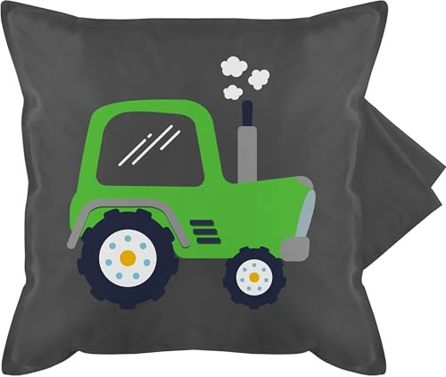 Kissenbezug - Traktoren - Kissen - Kinder Traktor Grün - 50 x 50 cm - Grau - kissenhülle trecker kissenhüllen landwirt kita cushion bauernhof mit traktormotiv landwirtschaft tractor sitzkissen