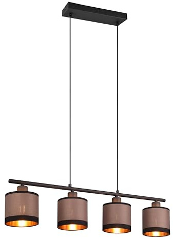 Reality Leuchten Pendelleuchte Davos R31554041, Metall Schwarz matt, Schirme Stoff Taupe/Schwarz/goldfarbig, exkl. 4x E14