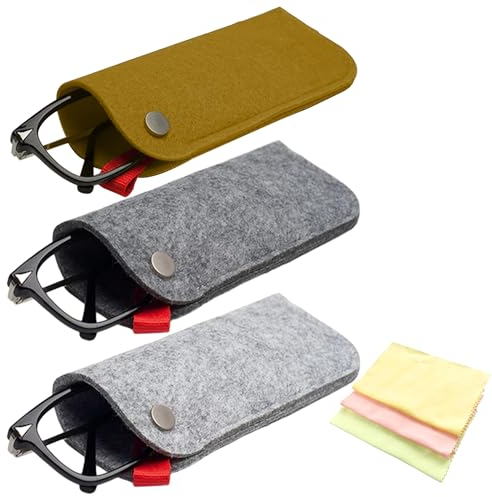 JTMKYO Glasses Storage Box Set Contains 3 Glasses Bags And 3 Glasses Cloths, Women's Soft Glasses Case, Sunglasses Case, Ultra-thin Glasses Case