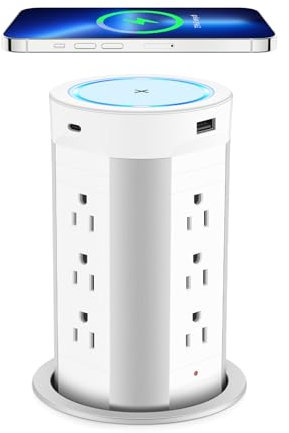 ANNQUAN Pop Up Countertop Outlet with 45W USB-C,Total 90W Pop Up Receptacle Outlet with 15W Wireless Charger,12 Outlets,4 USB,4inch Hole Desk Power Grommet,17-in-1 Power Strip for Home/Office